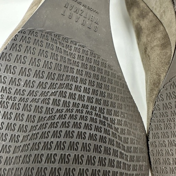 Stuart Weitzman Brown Taupe Suede Slip On Wedge Heels Buckle Womens 10 - Picture 13 of 13